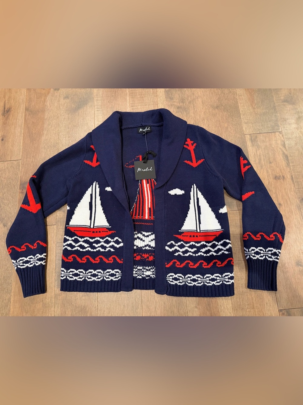 NWT SAILBOAT SHAWL CARDIGAN - Picture 2 of 6